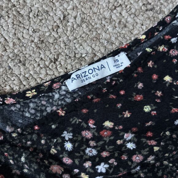 Womens Arizon Jean Co Black Floral Crop Top Long Sleeve Ruffles XS - Picture 4 of 6